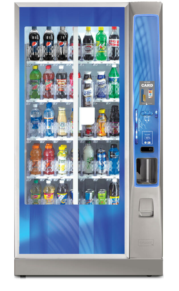 Talk to Vending Machines Australia — narrow glass-front drink vending machine