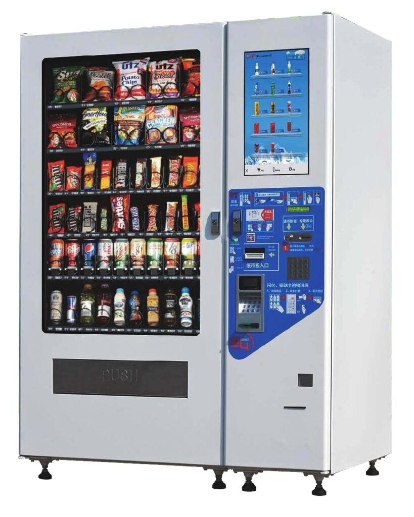 New combo vending machine with a 21 inch touchscreen showing product images — on show at the Sydney vending machine showroom