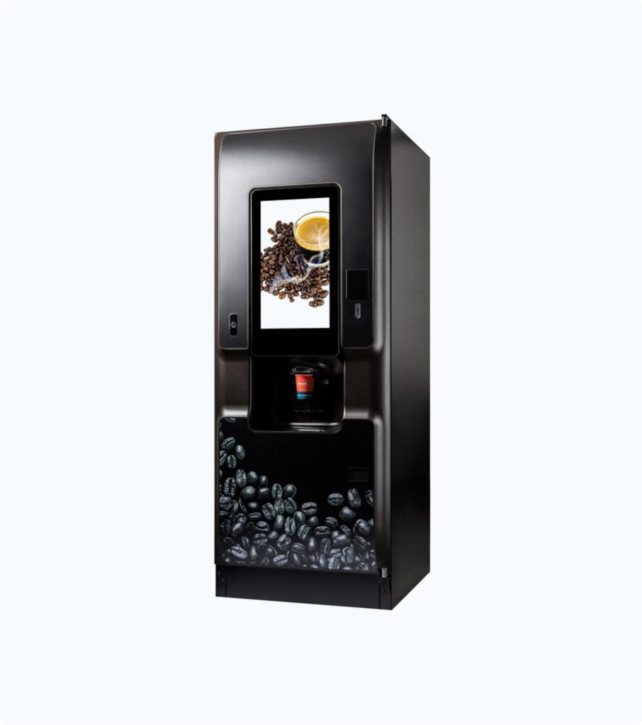 New bean-to-cup coffee vending machine with a touchscreen for a workplace — on show at the Sydney vending machine showroom