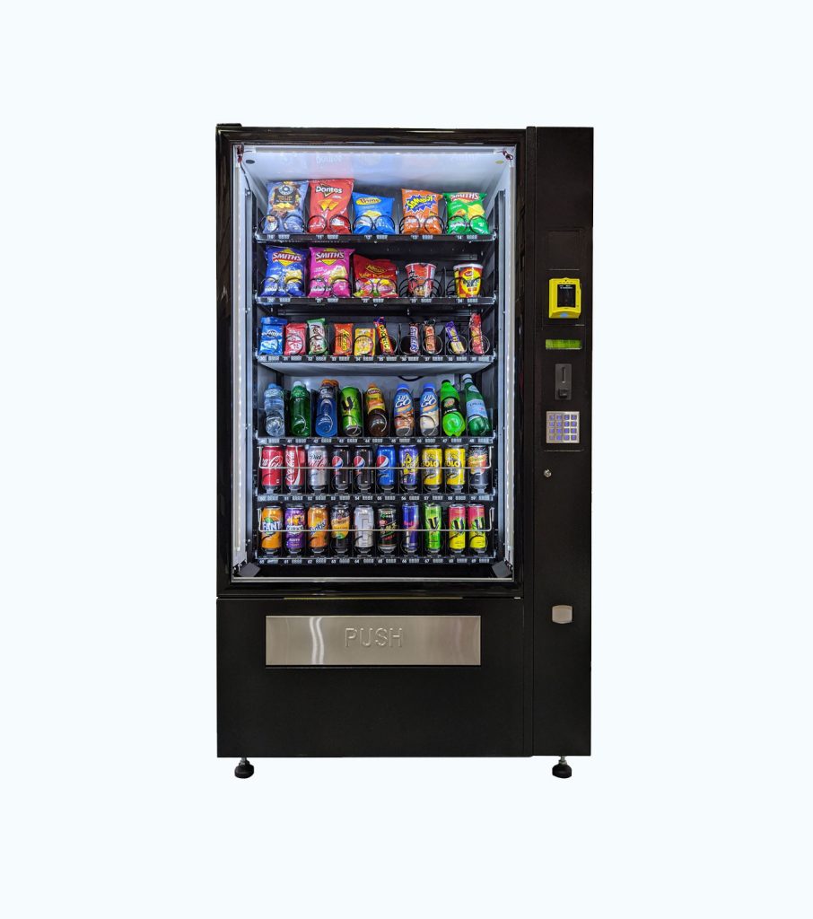 New five-wide combo vending machine with snacks and chilled drinks — on show at the Sydney vending machine showroom