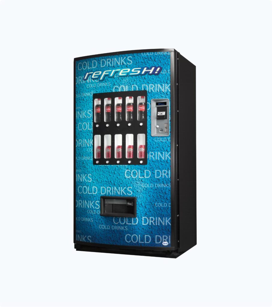 New stack-vend cold drink vending machine for cans and bottles — on show at the Sydney vending machine showroom