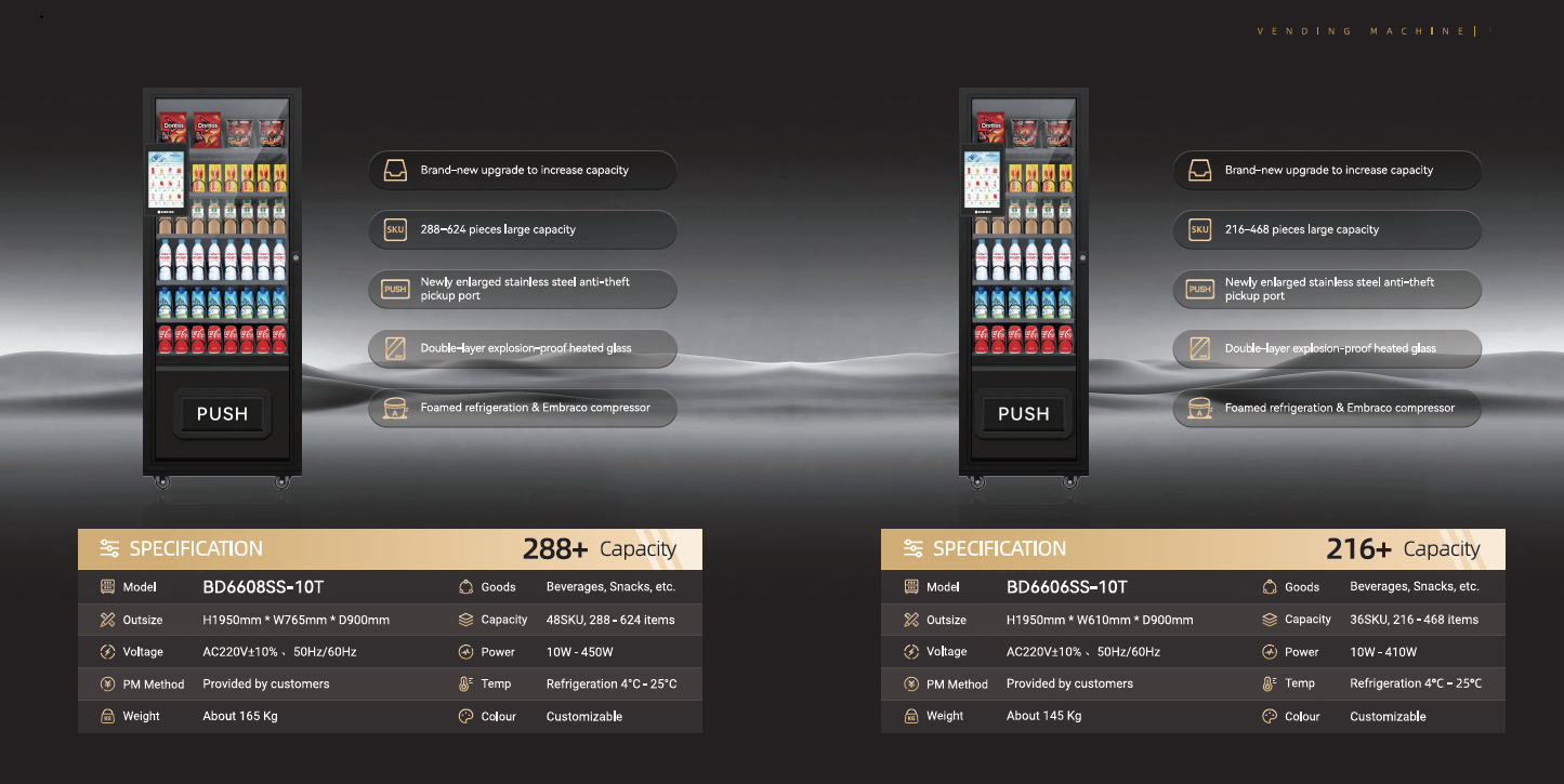 Original supplier comparison image supplied for the three- and four-wide cashless models; individual pictured cabinet identities unconfirmed