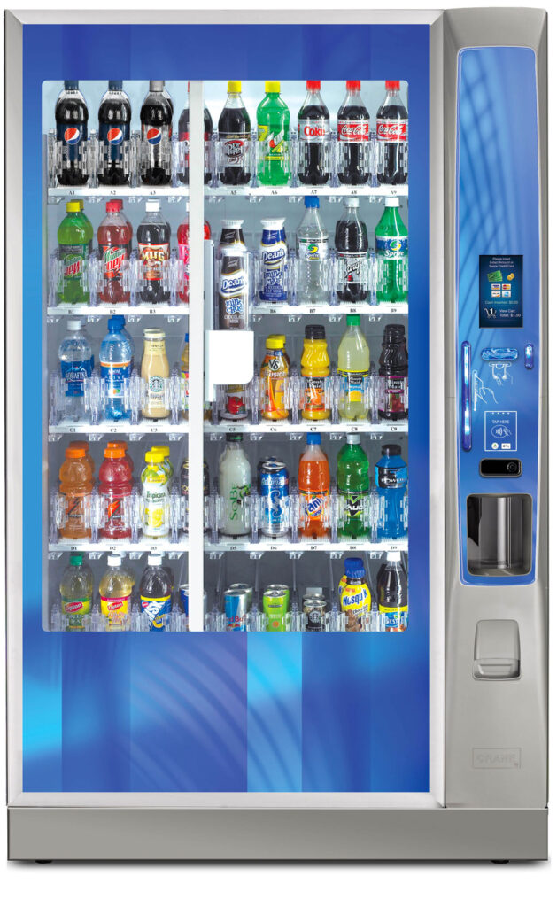 New nine-wide glass-front chilled drink vending machine — on show at the Sydney vending machine showroom