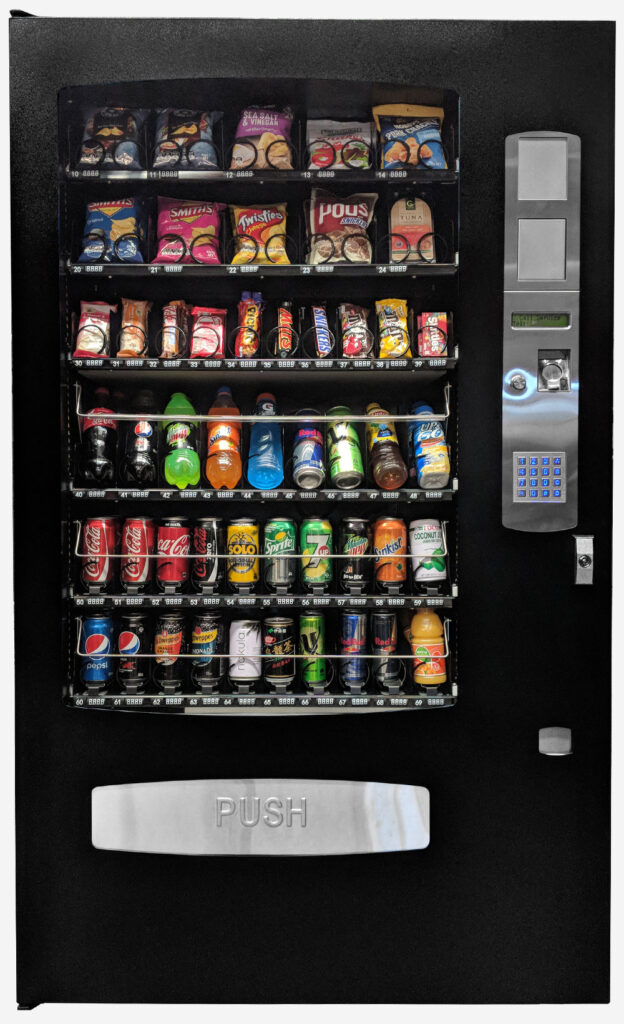 New five-wide value combo vending machine for snacks and cold drinks — on show at the Sydney vending machine showroom