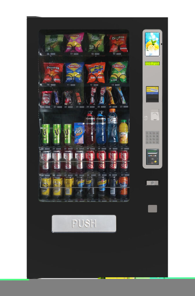 New four-wide Plus combo vending machine with chilled snack section — on show at the Sydney vending machine showroom